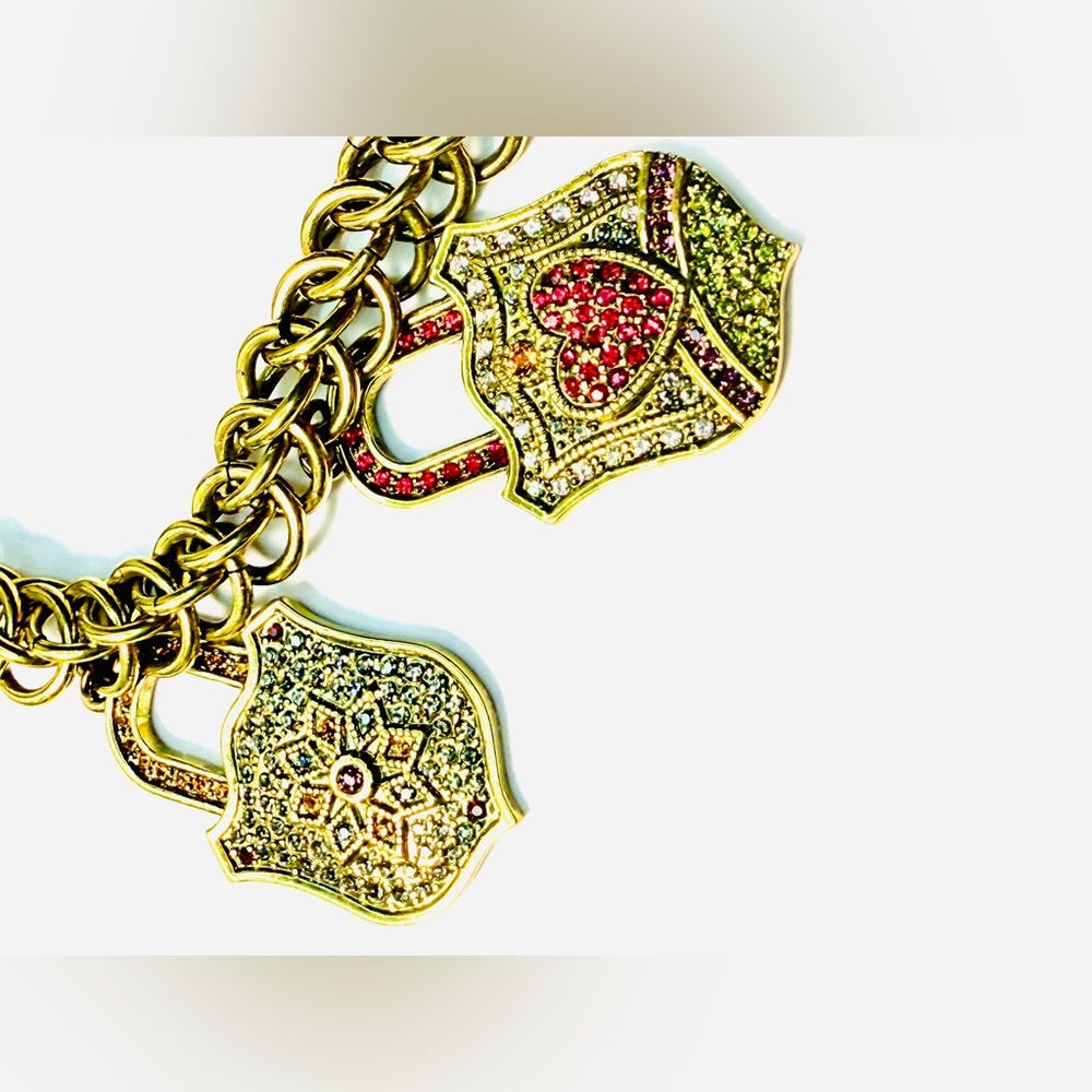Heidi Daus Gold-Tone Multicolor Pavé Lock Charm Bracelet - Picture 6 of 11